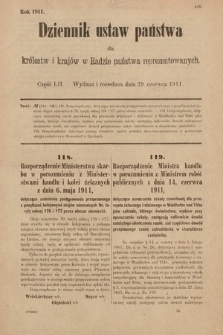 Dziennik Ustaw Państwa dla Królestw i Krajów w Radzie Państwa Reprezentowanych. 1911, cz. 52