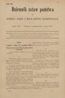 Dziennik Ustaw Państwa dla Królestw i Krajów w Radzie Państwa Reprezentowanych. 1911, cz. 53