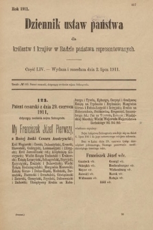 Dziennik Ustaw Państwa dla Królestw i Krajów w Radzie Państwa Reprezentowanych. 1911, cz. 54