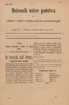Dziennik Ustaw Państwa dla Królestw i Krajów w Radzie Państwa Reprezentowanych. 1911, cz. 55