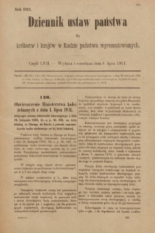 Dziennik Ustaw Państwa dla Królestw i Krajów w Radzie Państwa Reprezentowanych. 1911, cz. 57