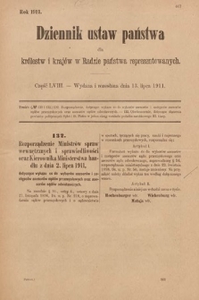 Dziennik Ustaw Państwa dla Królestw i Krajów w Radzie Państwa Reprezentowanych. 1911, cz. 58