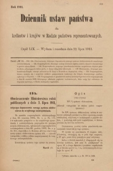Dziennik Ustaw Państwa dla Królestw i Krajów w Radzie Państwa Reprezentowanych. 1911, cz. 59