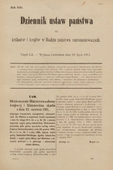 Dziennik Ustaw Państwa dla Królestw i Krajów w Radzie Państwa Reprezentowanych. 1911, cz. 60