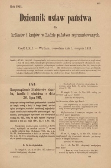 Dziennik Ustaw Państwa dla Królestw i Krajów w Radzie Państwa Reprezentowanych. 1911, cz. 62