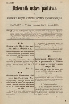 Dziennik Ustaw Państwa dla Królestw i Krajów w Radzie Państwa Reprezentowanych. 1911, cz. 75