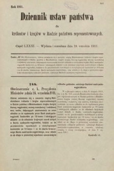 Dziennik Ustaw Państwa dla Królestw i Krajów w Radzie Państwa Reprezentowanych. 1911, cz. 81