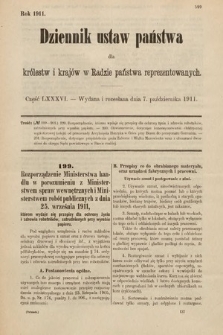 Dziennik Ustaw Państwa dla Królestw i Krajów w Radzie Państwa Reprezentowanych. 1911, cz. 86