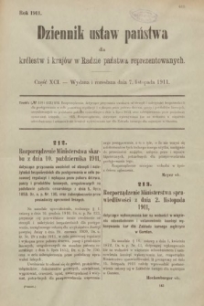 Dziennik Ustaw Państwa dla Królestw i Krajów w Radzie Państwa Reprezentowanych. 1911, cz. 91