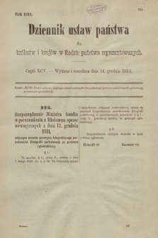 Dziennik Ustaw Państwa dla Królestw i Krajów w Radzie Państwa Reprezentowanych. 1911, cz. 95