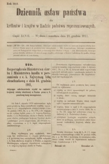 Dziennik Ustaw Państwa dla Królestw i Krajów w Radzie Państwa Reprezentowanych. 1911, cz. 97