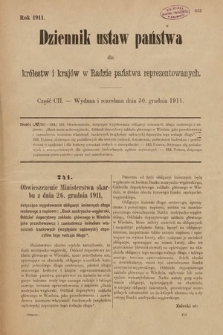 Dziennik Ustaw Państwa dla Królestw i Krajów w Radzie Państwa Reprezentowanych. 1911, cz. 102