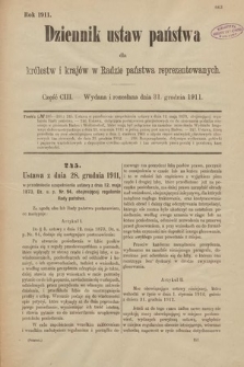 Dziennik Ustaw Państwa dla Królestw i Krajów w Radzie Państwa Reprezentowanych. 1911, cz. 103