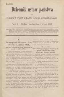 Dziennik Ustaw Państwa dla Królestw i Krajów w Radzie Państwa Reprezentowanych. 1912, cz. 2