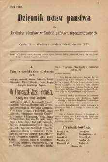 Dziennik Ustaw Państwa dla Królestw i Krajów w Radzie Państwa Reprezentowanych. 1912, cz. 3