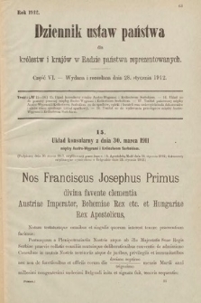 Dziennik Ustaw Państwa dla Królestw i Krajów w Radzie Państwa Reprezentowanych. 1912, cz. 6