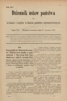 Dziennik Ustaw Państwa dla Królestw i Krajów w Radzie Państwa Reprezentowanych. 1912, cz. 7