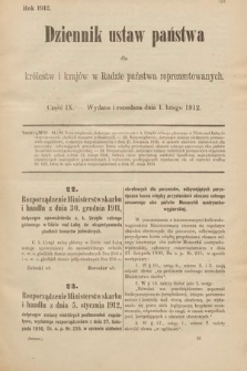 Dziennik Ustaw Państwa dla Królestw i Krajów w Radzie Państwa Reprezentowanych. 1912, cz. 9