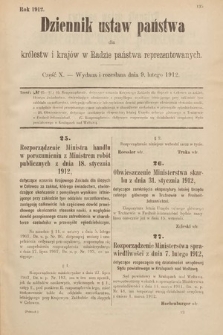 Dziennik Ustaw Państwa dla Królestw i Krajów w Radzie Państwa Reprezentowanych. 1912, cz. 10