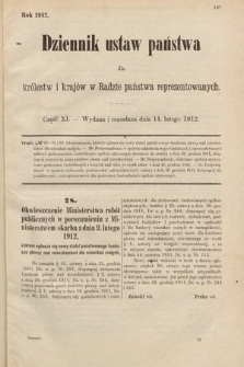 Dziennik Ustaw Państwa dla Królestw i Krajów w Radzie Państwa Reprezentowanych. 1912, cz. 11