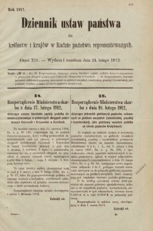 Dziennik Ustaw Państwa dla Królestw i Krajów w Radzie Państwa Reprezentowanych. 1912, cz. 14