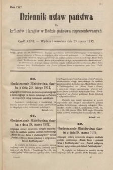Dziennik Ustaw Państwa dla Królestw i Krajów w Radzie Państwa Reprezentowanych. 1912, cz. 26