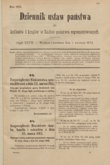 Dziennik Ustaw Państwa dla Królestw i Krajów w Radzie Państwa Reprezentowanych. 1912, cz. 27
