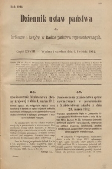 Dziennik Ustaw Państwa dla Królestw i Krajów w Radzie Państwa Reprezentowanych. 1912, cz. 28