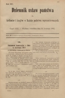 Dziennik Ustaw Państwa dla Królestw i Krajów w Radzie Państwa Reprezentowanych. 1912, cz. 30