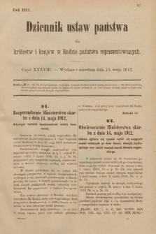 Dziennik Ustaw Państwa dla Królestw i Krajów w Radzie Państwa Reprezentowanych. 1912, cz. 38
