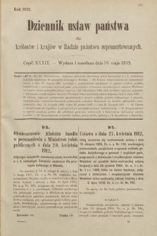 Dziennik Ustaw Państwa dla Królestw i Krajów w Radzie Państwa Reprezentowanych. 1912, cz. 39