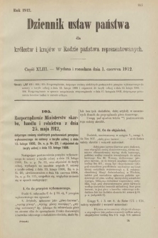 Dziennik Ustaw Państwa dla Królestw i Krajów w Radzie Państwa Reprezentowanych. 1912, cz. 43