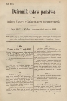 Dziennik Ustaw Państwa dla Królestw i Krajów w Radzie Państwa Reprezentowanych. 1912, cz. 44