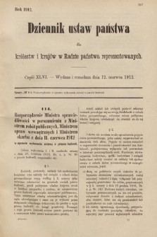 Dziennik Ustaw Państwa dla Królestw i Krajów w Radzie Państwa Reprezentowanych. 1912, cz. 46