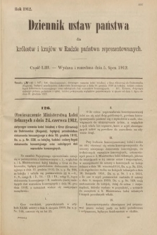 Dziennik Ustaw Państwa dla Królestw i Krajów w Radzie Państwa Reprezentowanych. 1912, cz. 53
