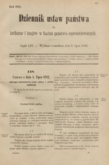 Dziennik Ustaw Państwa dla Królestw i Krajów w Radzie Państwa Reprezentowanych. 1912, cz. 54