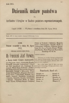 Dziennik Ustaw Państwa dla Królestw i Krajów w Radzie Państwa Reprezentowanych. 1912, cz. 58