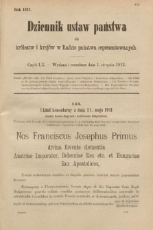 Dziennik Ustaw Państwa dla Królestw i Krajów w Radzie Państwa Reprezentowanych. 1912, cz. 60