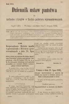 Dziennik Ustaw Państwa dla Królestw i Krajów w Radzie Państwa Reprezentowanych. 1912, cz. 62