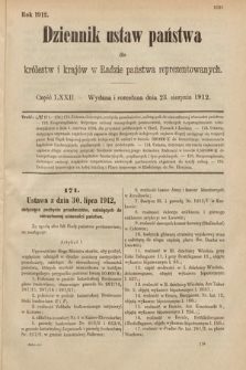 Dziennik Ustaw Państwa dla Królestw i Krajów w Radzie Państwa Reprezentowanych. 1912, cz. 72