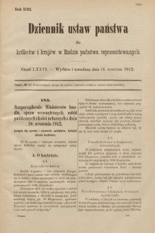 Dziennik Ustaw Państwa dla Królestw i Krajów w Radzie Państwa Reprezentowanych. 1912, cz. 76