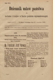 Dziennik Ustaw Państwa dla Królestw i Krajów w Radzie Państwa Reprezentowanych. 1912, cz. 80