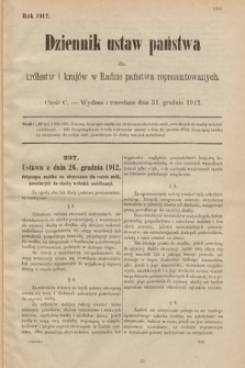 Dziennik Ustaw Państwa dla Królestw i Krajów w Radzie Państwa Reprezentowanych. 1912, cz. 100