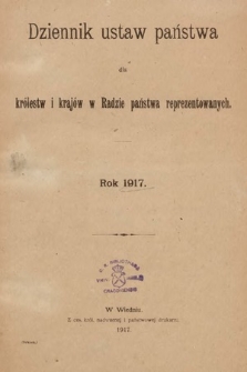 Dziennik Ustaw Państwa dla Królestw i Krajów w Radzie Państwa Reprezentowanych. 1917 [całość]