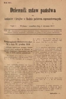 Dziennik Ustaw Państwa dla Królestw i Krajów w Radzie Państwa Reprezentowanych. 1917, cz. 1
