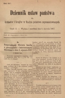 Dziennik Ustaw Państwa dla Królestw i Krajów w Radzie Państwa Reprezentowanych. 1917, cz. 2
