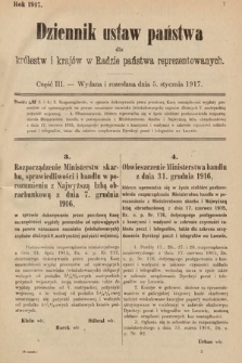 Dziennik Ustaw Państwa dla Królestw i Krajów w Radzie Państwa Reprezentowanych. 1917, cz. 3