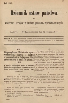 Dziennik Ustaw Państwa dla Królestw i Krajów w Radzie Państwa Reprezentowanych. 1917, cz. 6