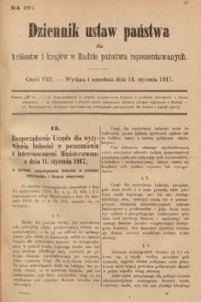 Dziennik Ustaw Państwa dla Królestw i Krajów w Radzie Państwa Reprezentowanych. 1917, cz. 8