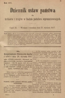 Dziennik Ustaw Państwa dla Królestw i Krajów w Radzie Państwa Reprezentowanych. 1917, cz. 11